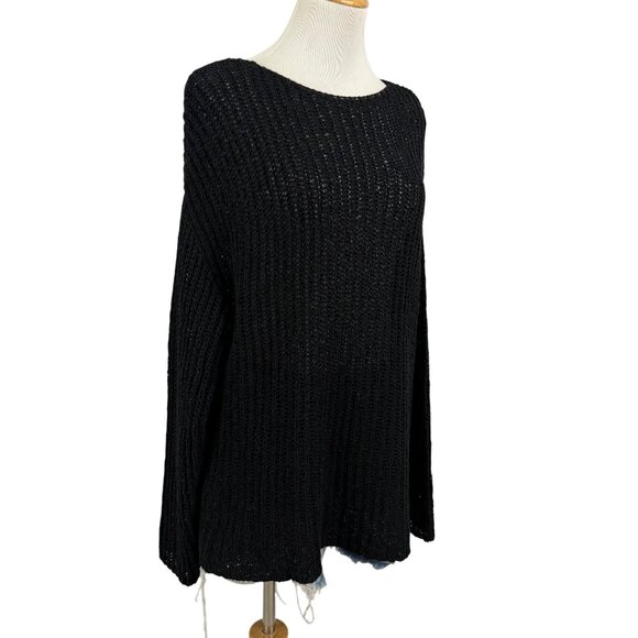 Zara Sweater Women's Large Long Sleeve Ribbed Knit Stretch Relaxed Fit Black - Picture 2 of 13
